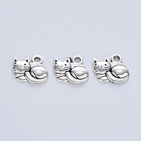 Подвески из сплава в тибетском стиле, без кадмия, без никеля и без свинца, кошка с переворачивающейся формой