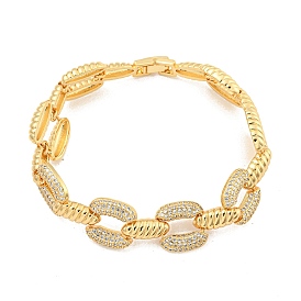 Brass Micro Pave Clear Cubic Zirconia Oval & Croissant Link Chian Bracelets for Women