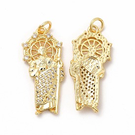 Rack Plating Brass Micro Pave Cubic Zirconia Pendants, with Jump Ring, Long-Lasting Plated, Cadmium Free & Lead Free, Religion Saint Jude Charm