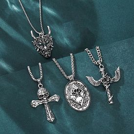 Ожерелья с подвесками в стиле викингов из цинкового сплава в тибетском стиле, 304 цепочка из нержавеющей стали для мужчин, старинное серебро и цвет нержавеющей стали