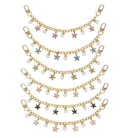 6 шт. 6 цвета сплав эмаль морская звезда и абс пластик жемчуг подвеска алюминиевый кабель цепочка сумка декоративные цепи, с поворотными застежками, аксессуары для замены сумок