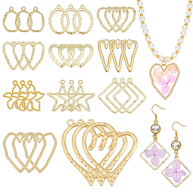44Pcs 11 Styles Rack Plating Alloy Open Back Bezel Pendants, For DIY UV Resin, Epoxy Resin, Pressed Flower Jewelry