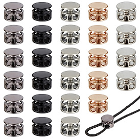 30Pcs 5 Colors Alloy Cord Locks, Double Hole Drawstring Stopper Fastener Buttons, Flat Round