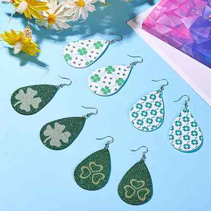 SUNNYCLUE DIY Earring Making, with PU Leather Big Pendants, Brass Earring Hooks and Iron Jump Rings, Teardrop