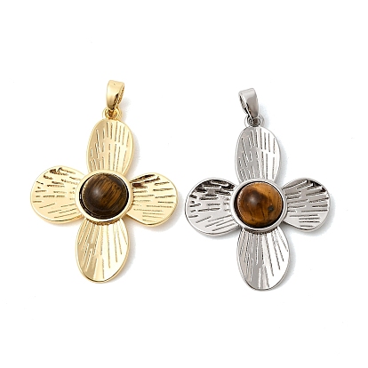 Природных тигровый глаз подвески, цветочные подвески с латунной оправой