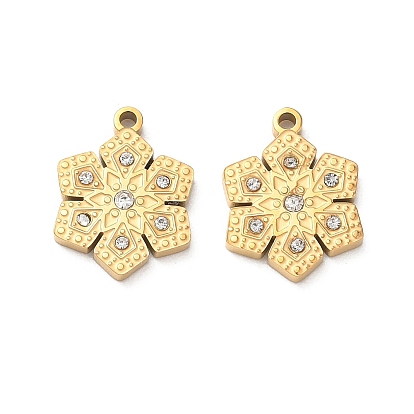 304 Stainless Steel Charms, with Crystal Rhinestone, Petaline Charms