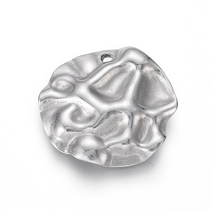 304 Stainless Steel Pendants, Textured, Flat Round