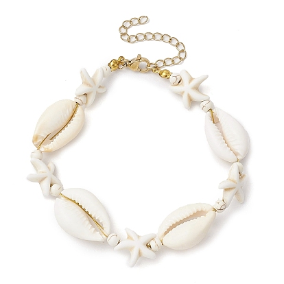 Браслеты из синтетической бирюзы, магнезита и натуральных ракушек каури с бусинами, Летние пляжные браслеты в форме морской звезды и ракушки для женщин и мужчин