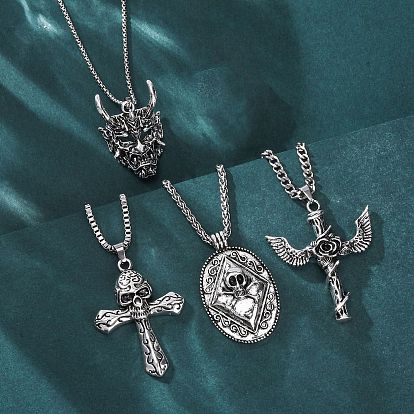 Ожерелья с подвесками в стиле викингов из цинкового сплава в тибетском стиле, 304 цепочка из нержавеющей стали для мужчин, старинное серебро и цвет нержавеющей стали