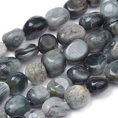 Natural Hawk's Eye Beads Strands, Eagle Eye Stone, Nuggets, Tumbled Stone