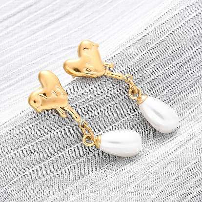 304 серьги-гвоздики из пластика и нержавеющей стали с имитацией жемчуга, сердце со слезой