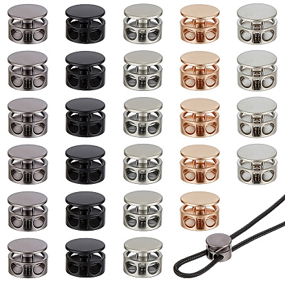 30Pcs 5 Colors Alloy Cord Locks, Double Hole Drawstring Stopper Fastener Buttons, Flat Round