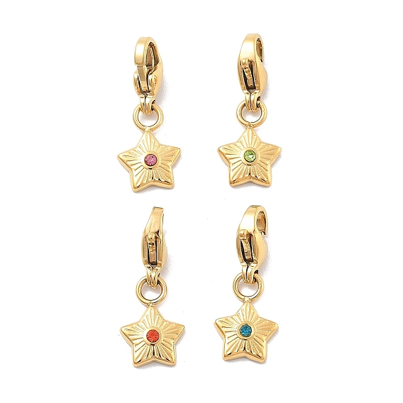 Звезда 304 подвеска из нержавеющей стали со стразами, украшения с застежкой в виде клешни лобстера, ионное покрытие (ip), реальный 14 k позолоченный