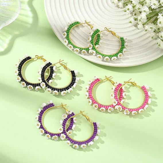 Pendientes de aro de cristal, flor, con fornituras de aretes tipo argolla de hierro