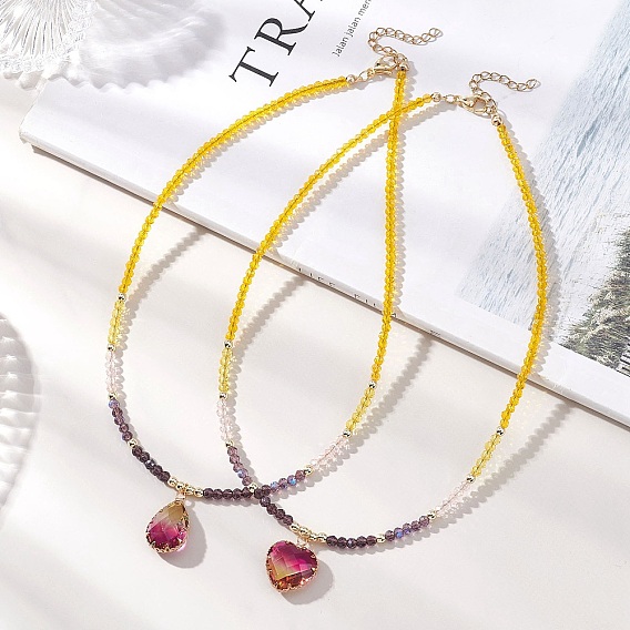 2 шт. 2 стили фиолетовый k9 стеклянный кулон в форме капли в форме сердца, разноцветные ожерелья из граненых бусин-рондель с гальваническим покрытием, золотые