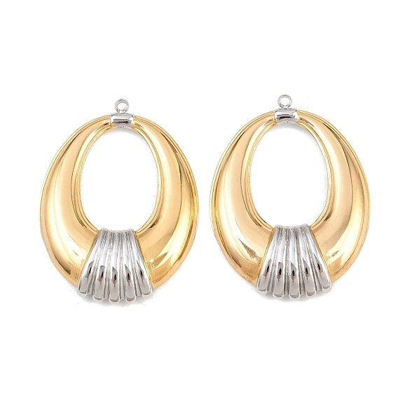304 Stainless Steel Pendants, Ion Plating(IP), Two Tone Oval Charms