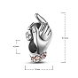 TINYSAND 925 Sterling Silver Hold the Hands European Beads, with Rhinestone, Large Hole Beads, 16.14x7.01x8.67mm, Hole: 4.23mm