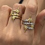 304 Bagues manchettes ouvertes en acier inoxydable serties de micro-pavés de zirconiums cubiques pour femmes, étoiles