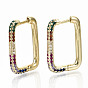 Brass Micro Pave Cubic Zirconia Huggie Hoop Earrings, Nickel Free, Rectangle, Colorful