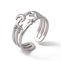 304 Stainless Steel Star & Moon Open Cuff Ring for Women