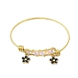 Glass Seed Beads & Stainless Steel Bangles with Black Flower for Women