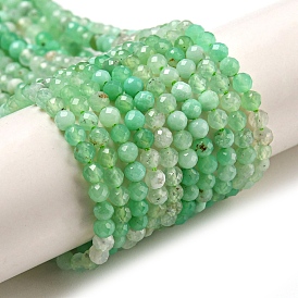 Natural Chrysoprase Beads Strands, Faceted, Grade AB, Round