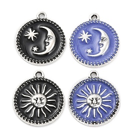 Alloy Enamel Pendants, Platinum, Flat Round with Sun & Moon Charm