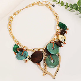 Женские ожерелья-нагрудники в стиле бохо с подвеской в виде диска из сплава смолы в форме сердца, золотые