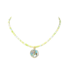 Женские ожерелья из стеклянных бусин с подвеской в виде цветка и эмали, золотые