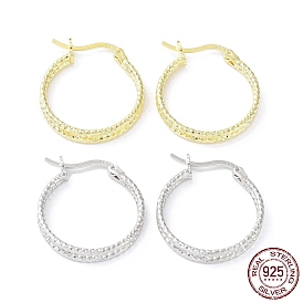 Rhodium Plated 925 Sterling Silver Hoop Earrings, Double Layer Rings, with S925 Stamp