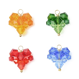 4Pcs 4 Color Faceted Glass Beaded Pendants, with Real 18K Gold Plated Brass Loops, Heart Charms