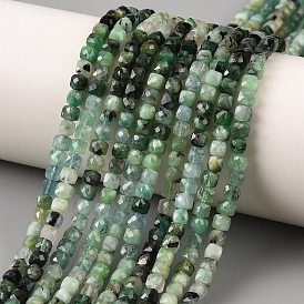 Нити из натуральных изумрудных бусин с градиентным цветом, граненый куб