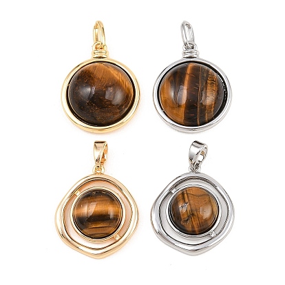 Природных тигровый глаз подвески, полукруглые подвески с латунной оправой