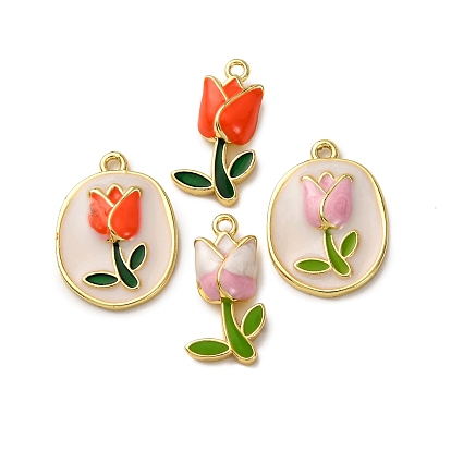 Латунь эмаль подвески, долговечный, стойки покрытие, без кадмия и без свинца, реальный 18 k позолоченный, тюльпан очарование