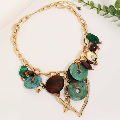 Женские ожерелья-нагрудники в стиле бохо с подвеской в виде диска из сплава смолы в форме сердца, золотые