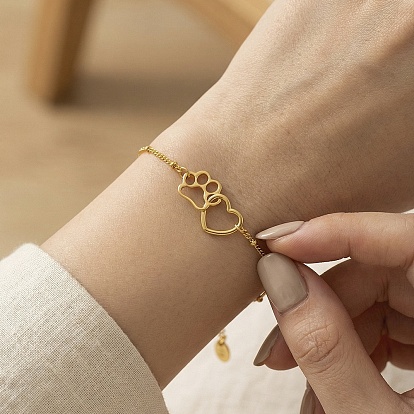 304 браслеты звеньев из нержавеющей стали, спутниковые цепи браслеты для женщин, отпечаток лапы и сердце