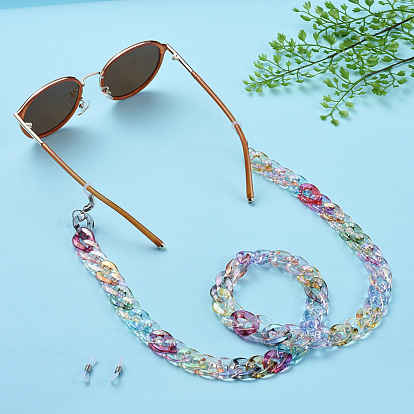 Eyeglasses Chains, Neck Strap for Eyeglasses, with Rainbow Transparent Acrylic Curb Chains, 304 Stainless Steel Lobster Claw Clasps and  Rubber Loop Ends