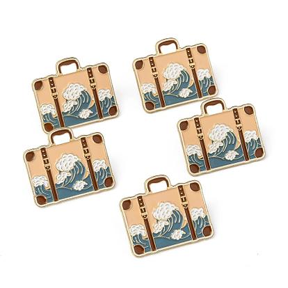 Creative Zinc Alloy Brooches, Enamel Lapel Pin, with Iron Butterfly Clutches or Rubber Clutches, Suitcase
