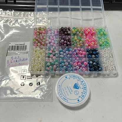 Kits de fabrication de bracelets en perles d'imitation en plastique ABS rond arc-en-ciel à faire soi-même