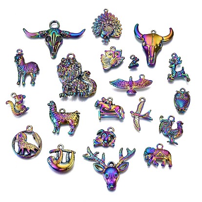 Rainbow Color Alloy Pendants, Cadmium Free & Nickel Free & Lead Free, Mixed Animal