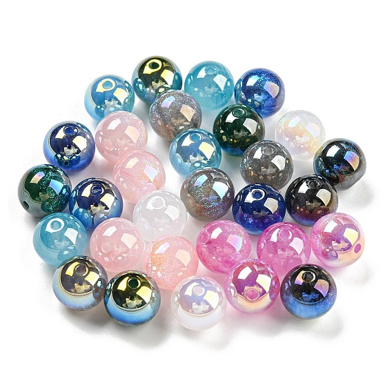 Iridescent Acrylic Beads, with Glitter Powder, Round
