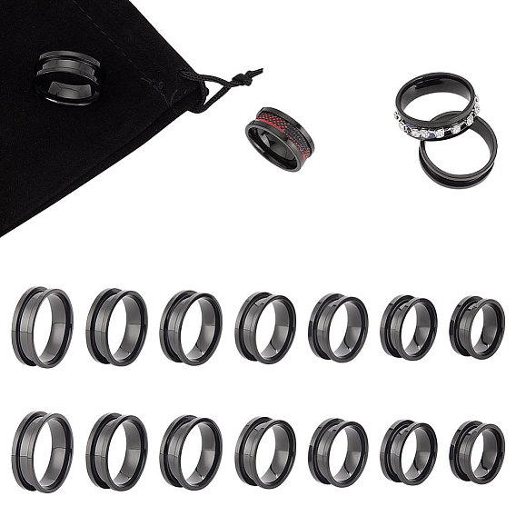 14шт 7 размер набор колец из нержавеющей стали с канавками, с 1 прямоугольные бархатные мешочки ПК
