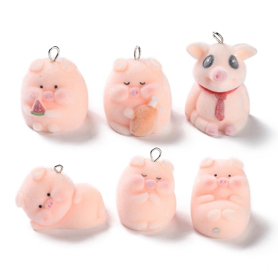 Милые подвески из флокированной смолы, подвески в виде свиньи с платиновыми железными петлями