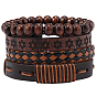 4шт 4 стили pu искусственная кожа плетеные браслеты наборы, деревянные браслеты из бисера для мужчин