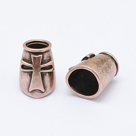 Brass Barrel Beads, with Cross, Long-Lasting Plated & Eco-Friendly, Cadmium Free & Nickel Free & Lead Free