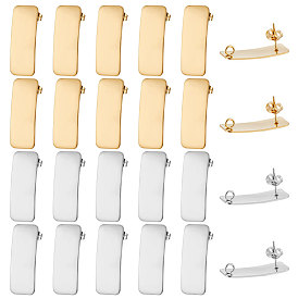 28 шт. 2 цвета 304 детали серьги-гвоздики из нержавеющей стали, с вертикальными петлями, закругленный прямоугольник