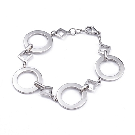 304 Stainless Steel Link Chain Bracelets, with Lobster Claw Clasps, Ring and Star