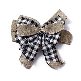Patrón de tartán lino tipo tela bowknot decoración de exhibición, con lazo de hierro, tema de la Navidad