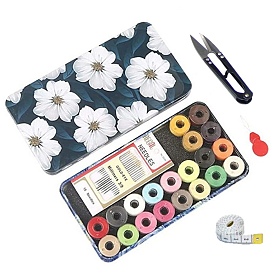 Sewing Tool Sets, Including Polyester Sewing Thread with Iron Box, Tape Measure, Iron Sewing Needles, Scissors, Stitch Wire Needle Threader