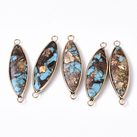 Assembled Synthetic Bronzite & Synthetic Imperial Jasper Links Connectors, with Golden Plated Brass Edge & Iron Loops, Horse Eye, Golden